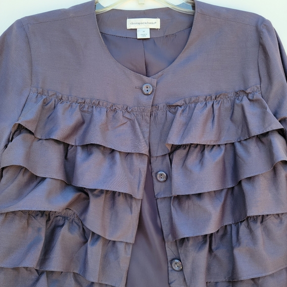 Christopher & Banks Plum Tiered Ruffle Silk Blend Jacket Blazer Women's Size M - Picture 3 of 12